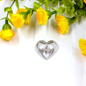 Heartbeat 925 Sterling Silver Signed and White Sapphire Vintage Pendant